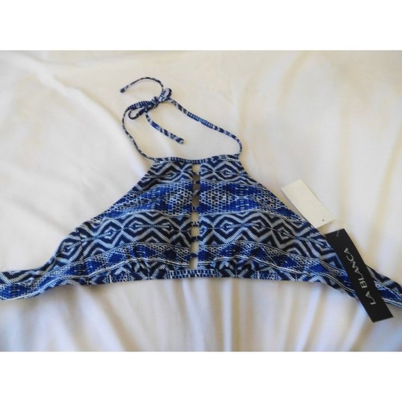 La Blanca Bikini Size 10 Top Indigo White Swimwear New High Neck  MenWomenStyles - Picture 12 of 12